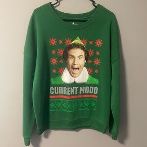 ELF “Current Mood” Christmas Sweatshirt Men’s XL Green Comfy Will Ferrel Holiday